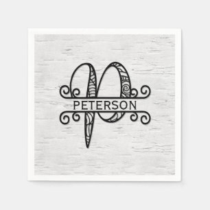 Monogram Letter P with Family Name  Napkin