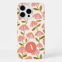 Monogram Letter Pink Floral Daisies Pattern 