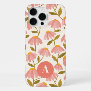 Monogram Letter Pink Floral Daisies Pattern  iPhone 16 Pro Max Case
