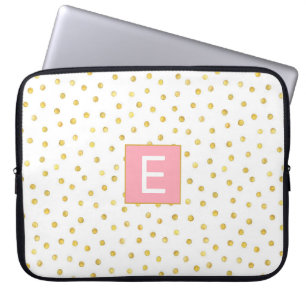 Monogram Letter Pink Gold Polka Dot Pattern Girly Laptop Sleeve