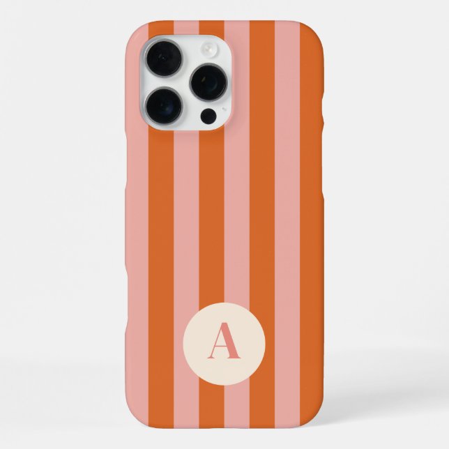 Monogram Letter Pink & Orange Stripes Pattern  iPhone Case (Back)