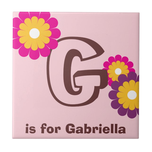 Monogram letter pink purple mod flower custom tile (Front)