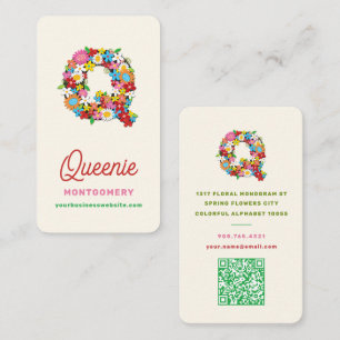 Monogram Letter Q Colourful Spring Flowers Garden  Business Card