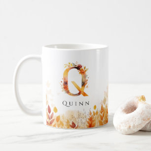 Monogram Letter Q Fall Leaves Initial Coffee Mug