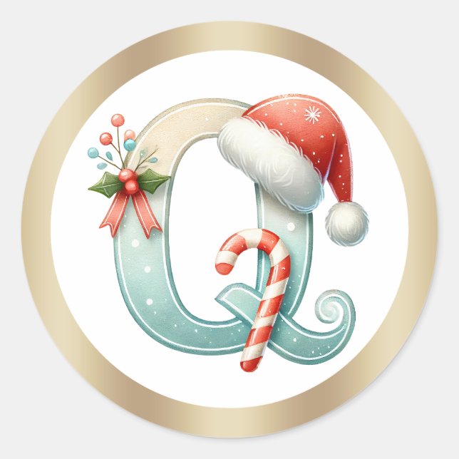 Monogram letter Q, Santa hat Christmas Sticker (Devant)