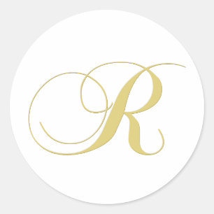 Monogram Letter R Golden Single Classic Round Sticker