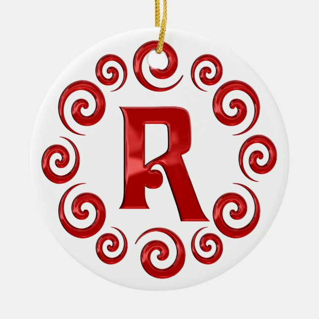 Monogram Letter R Red Ceramic Ornament (Front)