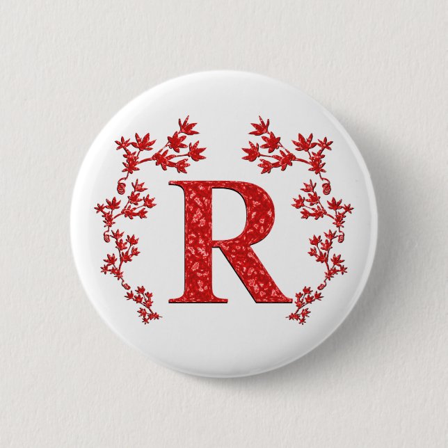 Monogram Letter R Red Leaves 2 Inch Round Button (Front)