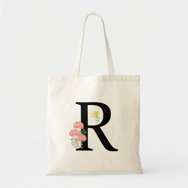 Monogram Letter R watercolor flowers modern chic Tote Bag (Front)