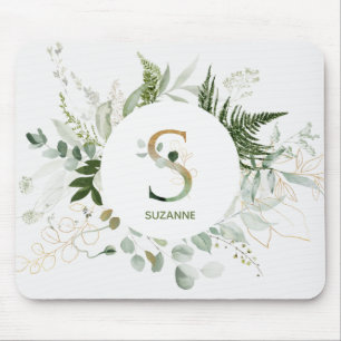 Monogram Letter S Fern & Succulent Mouse Pad
