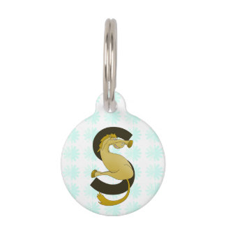 Monogram  Letter S Pony Distressed Flower Pattern Pet Tag