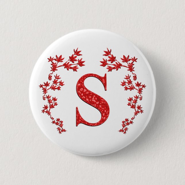 Monogram Letter S Red Leaves 2 Inch Round Button (Front)