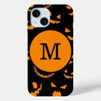 Monogram Letter Spooky Jack O Lantern Faces