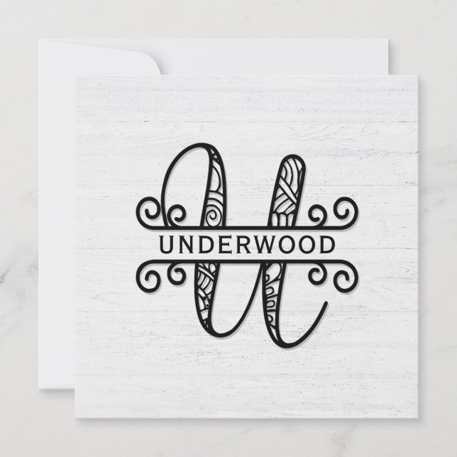 Monogram Letter U with Family Name Card (Front)
