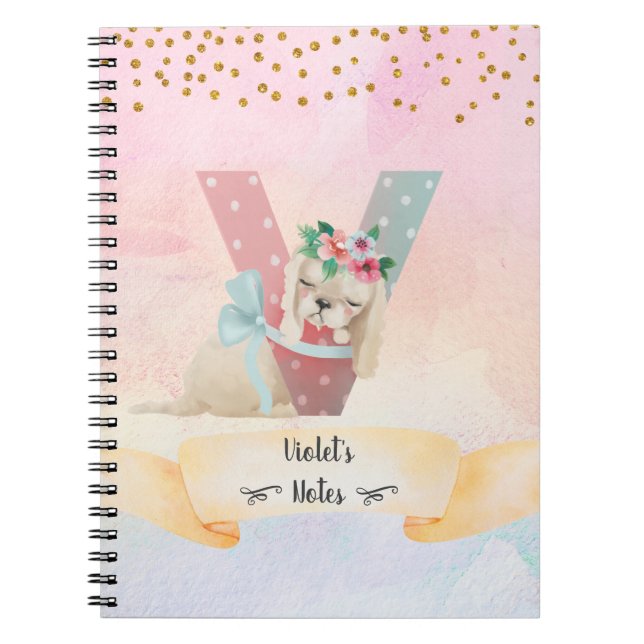 Monogram Letter V Baby Dog Girly Notebook (Front)