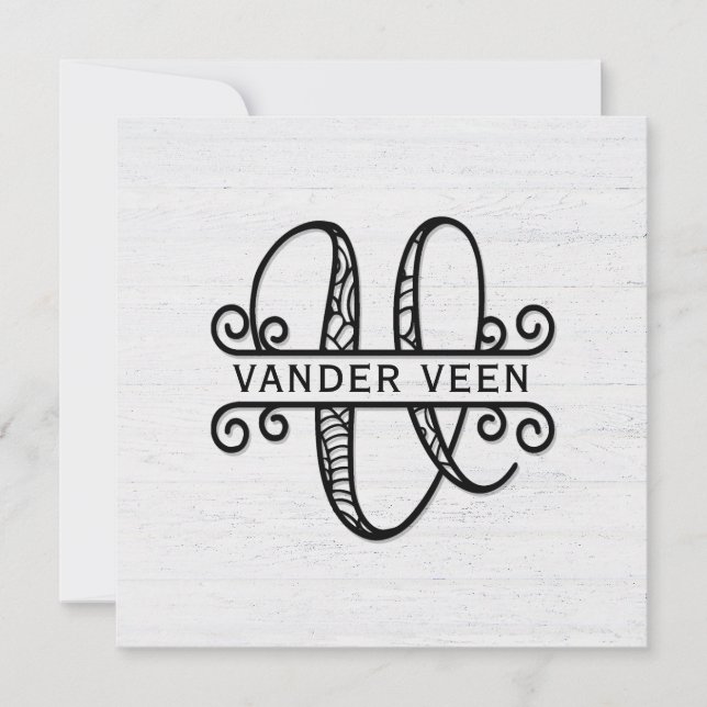 Monogram Letter V with Family Name   Card (Front)