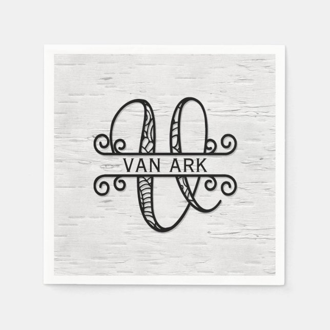 Monogram Letter V with Family Name  Napkin (Front)