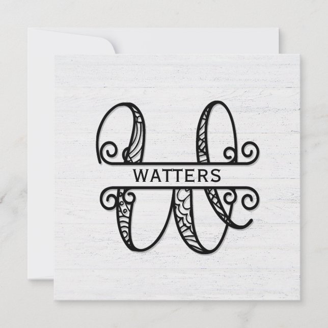 Monogram Letter W with Family Name  Card (Front)