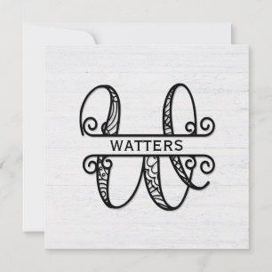 Monogram Letter W with Family Name  Card
