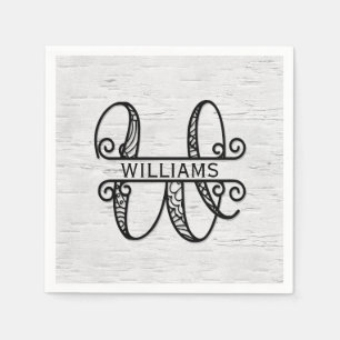 Monogram Letter W with Family Name Napkin