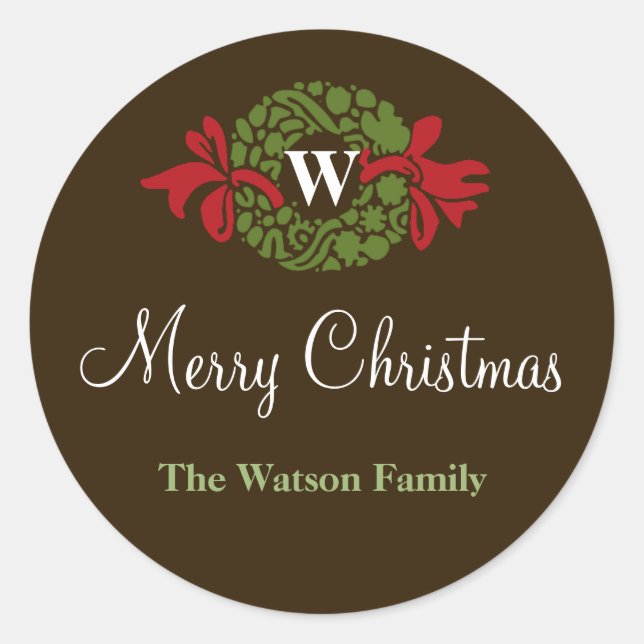 Monogram letter wreath Christmas holiday gift tag (Front)