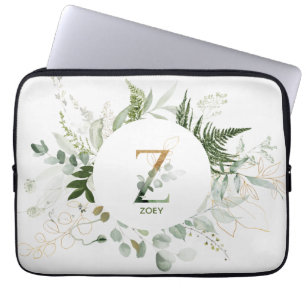Monogram Letter Z Foliage Wreath Laptop Sleeve