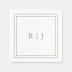 Monogram Letters Initial Sage Green Simple Wedding Napkin