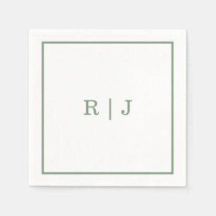 Monogram Letters Sage Green Elegant Wedding Napkin