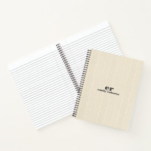 Monogram Light Beige Burlap Grey Typography Notebook