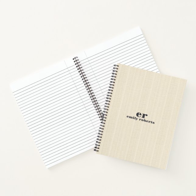 Monogram Light Beige Burlap Grey Typography Notebook (Inside)