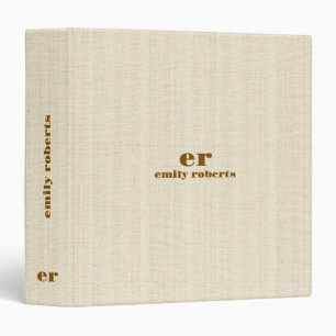 Monogram Light Beige Linen Brown Typography Binder
