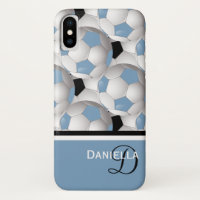 Monogram Light Blue Black Soccer Ball Pattern