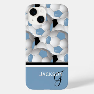 Monogram Light Blue Black Soccer Ball Pattern Case-Mate iPhone 14 Case