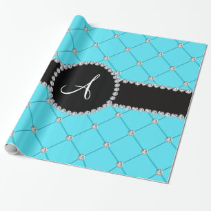 Monogram light blue tuft diamonds wrapping paper