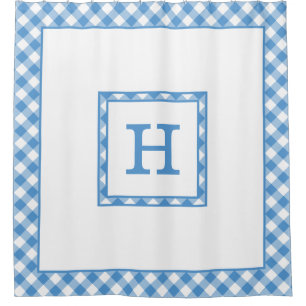 Monogram Light Blue White Buffalo Check Border