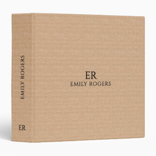 Monogram Light Brown Linen Black Typography Binder