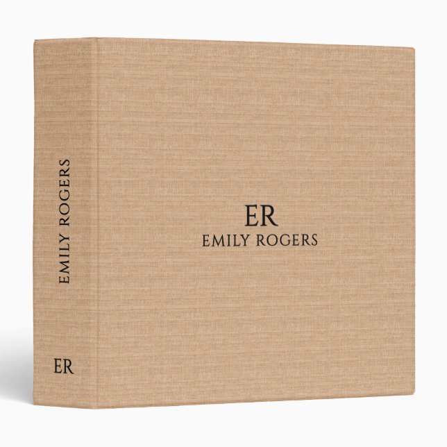 Monogram Light Brown Linen Black Typography Binder (Front/Spine)
