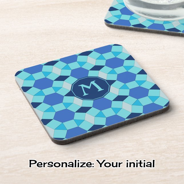 Monogram light dark blue tiles coaster (Creator Uploaded)