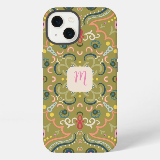 Monogram Light Green & Colourful  iPhone Case (Back)