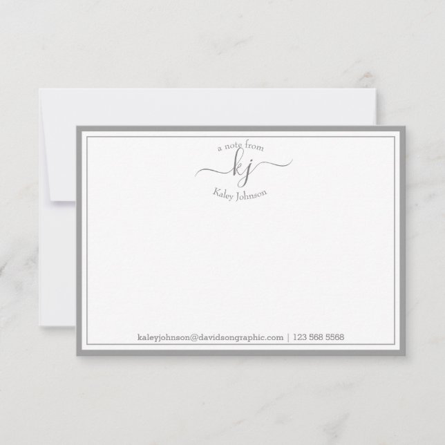 Monogram Light Grey From The Desk Of Note Card (Front)