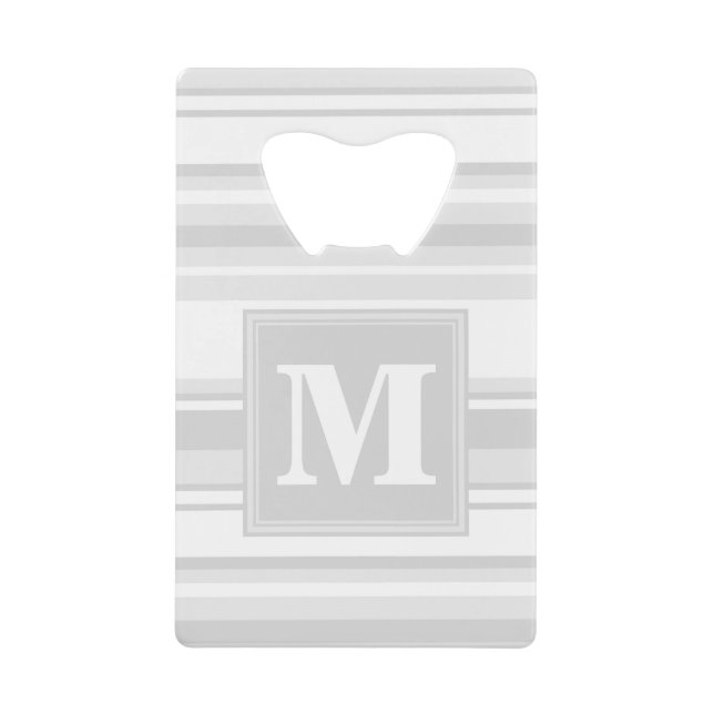 Monogram light grey stripes credit card bottle opener (Front)