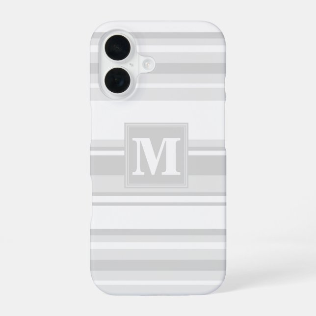 Monogram light grey stripes iPhone 16 case (Back)