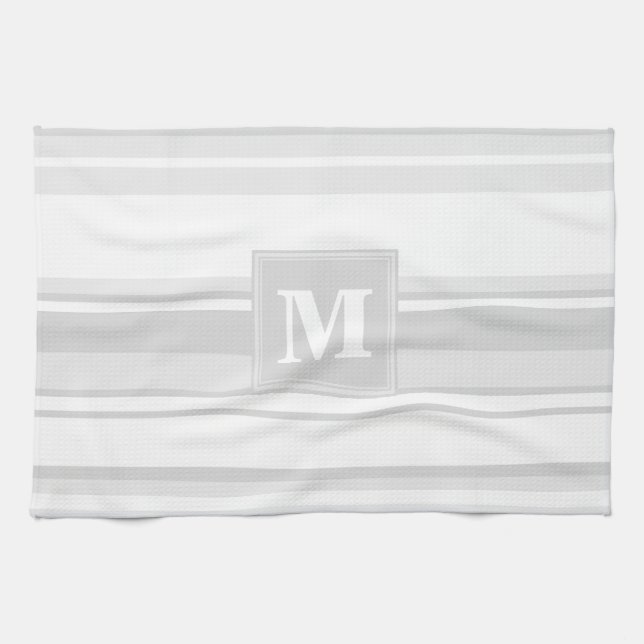 Monogram light grey stripes kitchen towel (Horizontal)