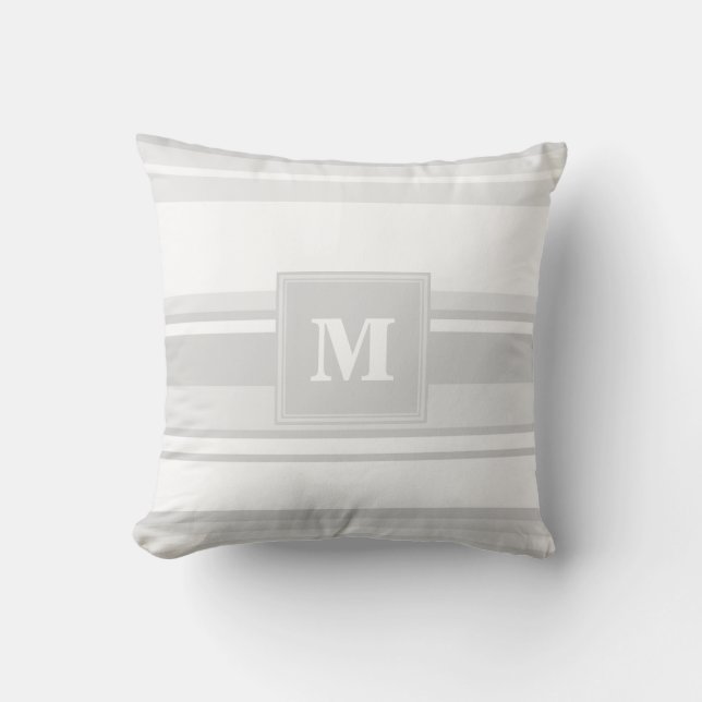Monogram light grey stripes throw pillow (Front)