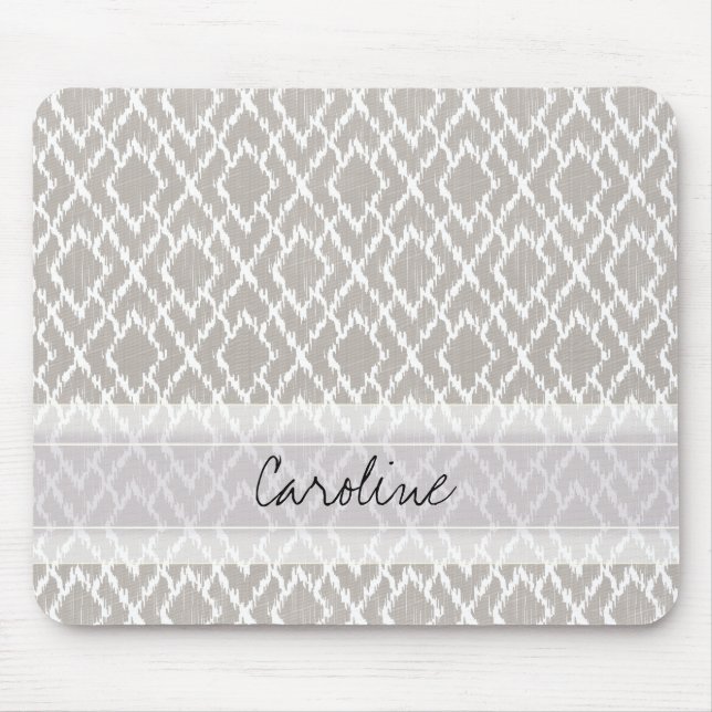 Monogram Light Grey Tribal Ikat Diamond Pattern Mouse Pad (Front)