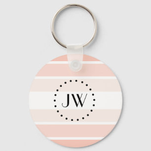 Monogram Light Pink Coral Pastel Stripes Keychain