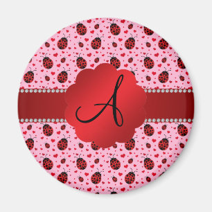 Monogram light pink ladybugs hearts magnet