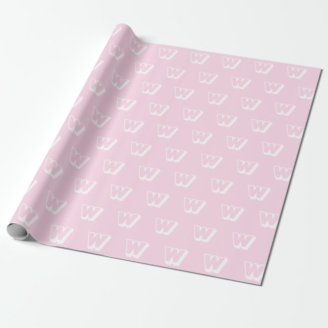 Monogram light pink white custom initial pattern wrapping paper (Unrolled)