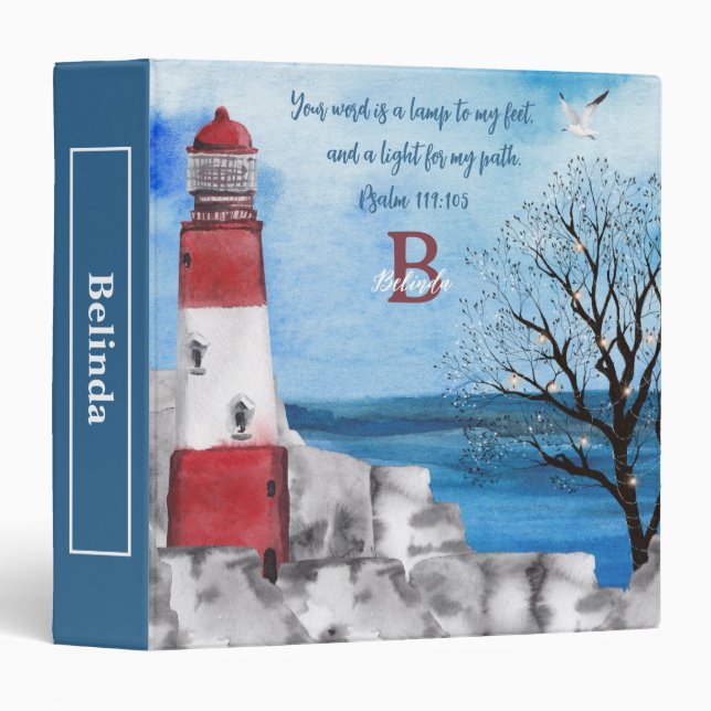 Monogram Lighthouse Watercolor Scene Binder (Front/Spine)