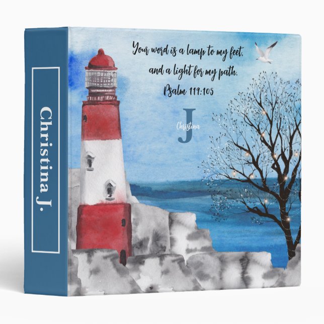 Monogram Lighthouse Watercolor Scene Scripture  Binder (Front/Spine)